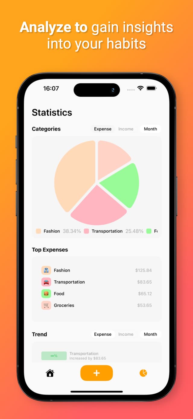 Minima Finance budget categories screen with customizable icons and spending limits
